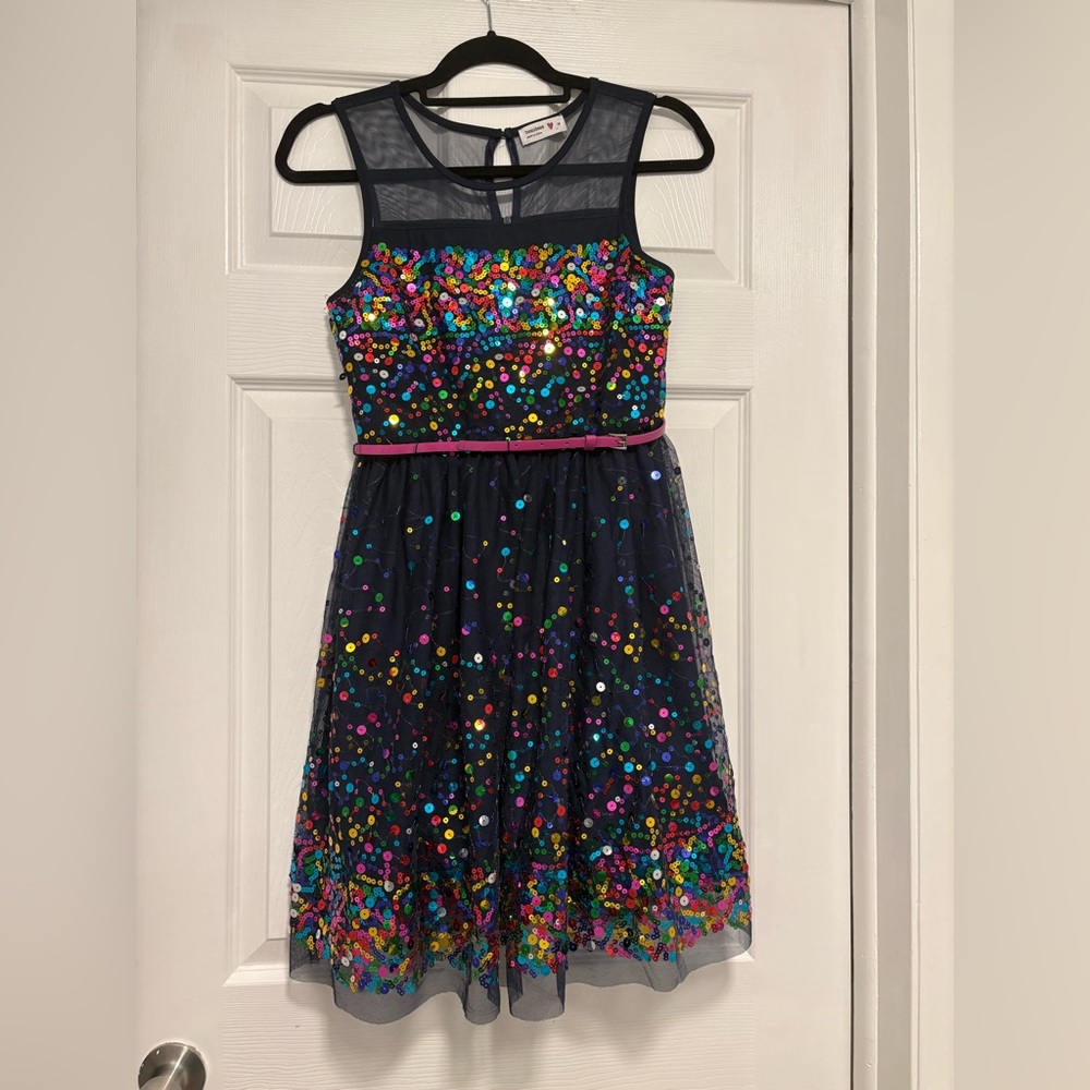 Beautees Navy Dress with Sequin Accents